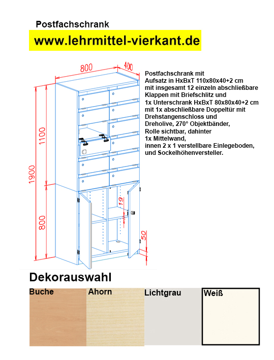 Postfachschrank mit Briefschlitz Klappen, Postfachschrank