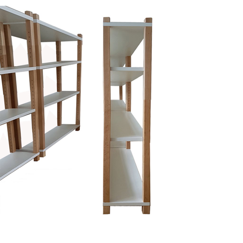 Holzstollen Lagerregal einseitig, Lagerregal aus Holz, Holzregal, Kindergartenlagerregal, Lagerregal für Schulen, Lagerregal aus Holz, Holzstollenregale
