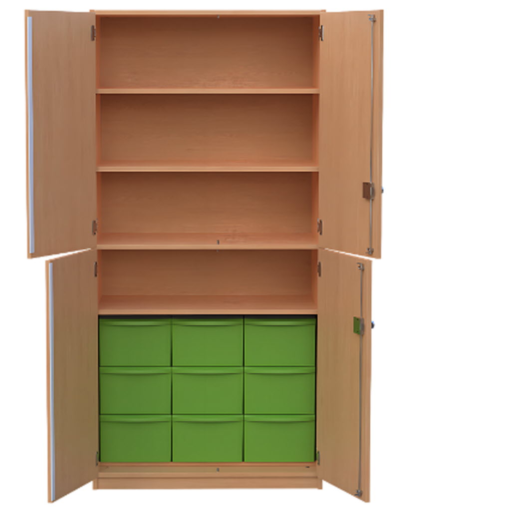 Materialschrank mit 4 Türen, Eigentumsschränke für Schulen, Materialschrank, Schrank für Materialien in Schulen, Schranksysteme, Schrank Schule, Schrank Schränke, Schränke Unterrichtsmaterial Schule, Medienschränke, Medienschrank