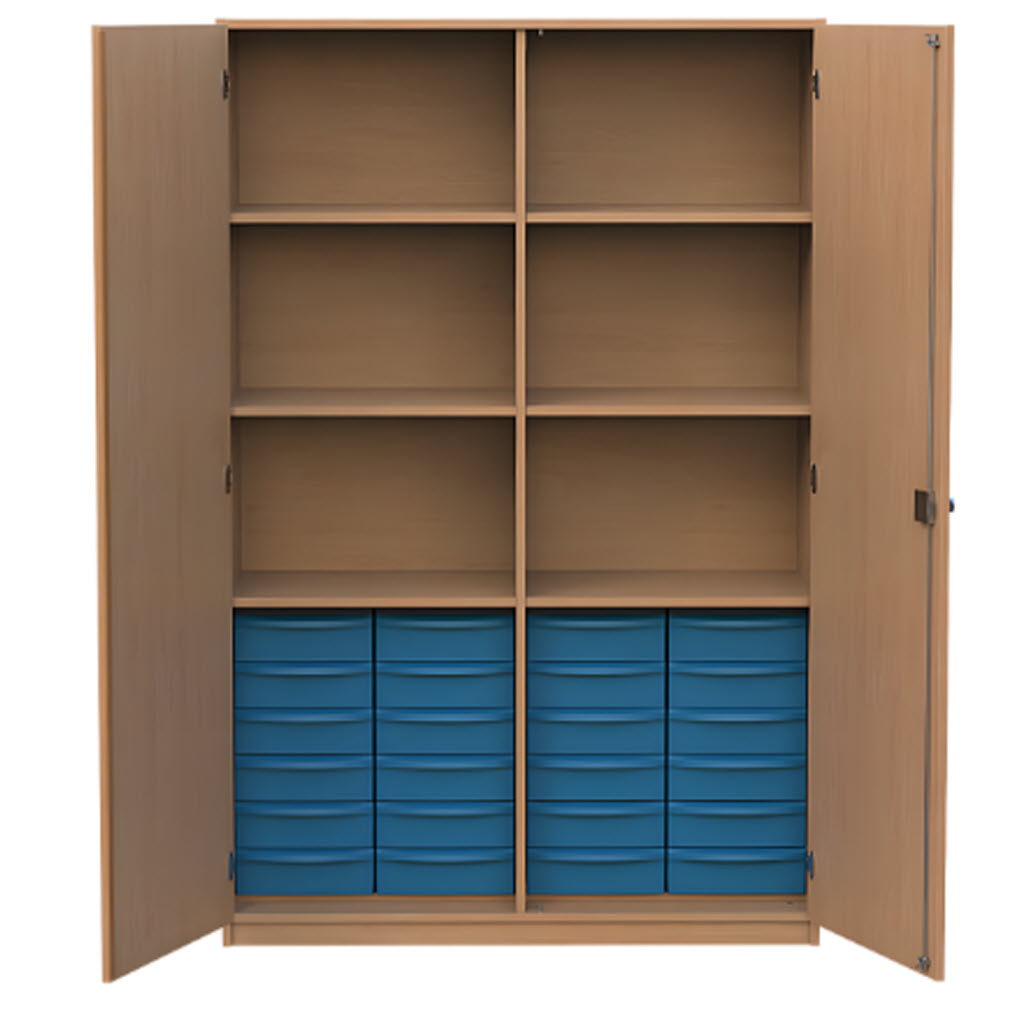 Materialschrank mit Kunststoffboxen, Eigentumsschränke für Schulen, Materialschrank, Schrank für Materialien in Schulen, Schranksysteme, Schrank Schule, Schrank Schränke, Schränke Unterrichtsmaterial Schule, Medienschränke, Medienschrank