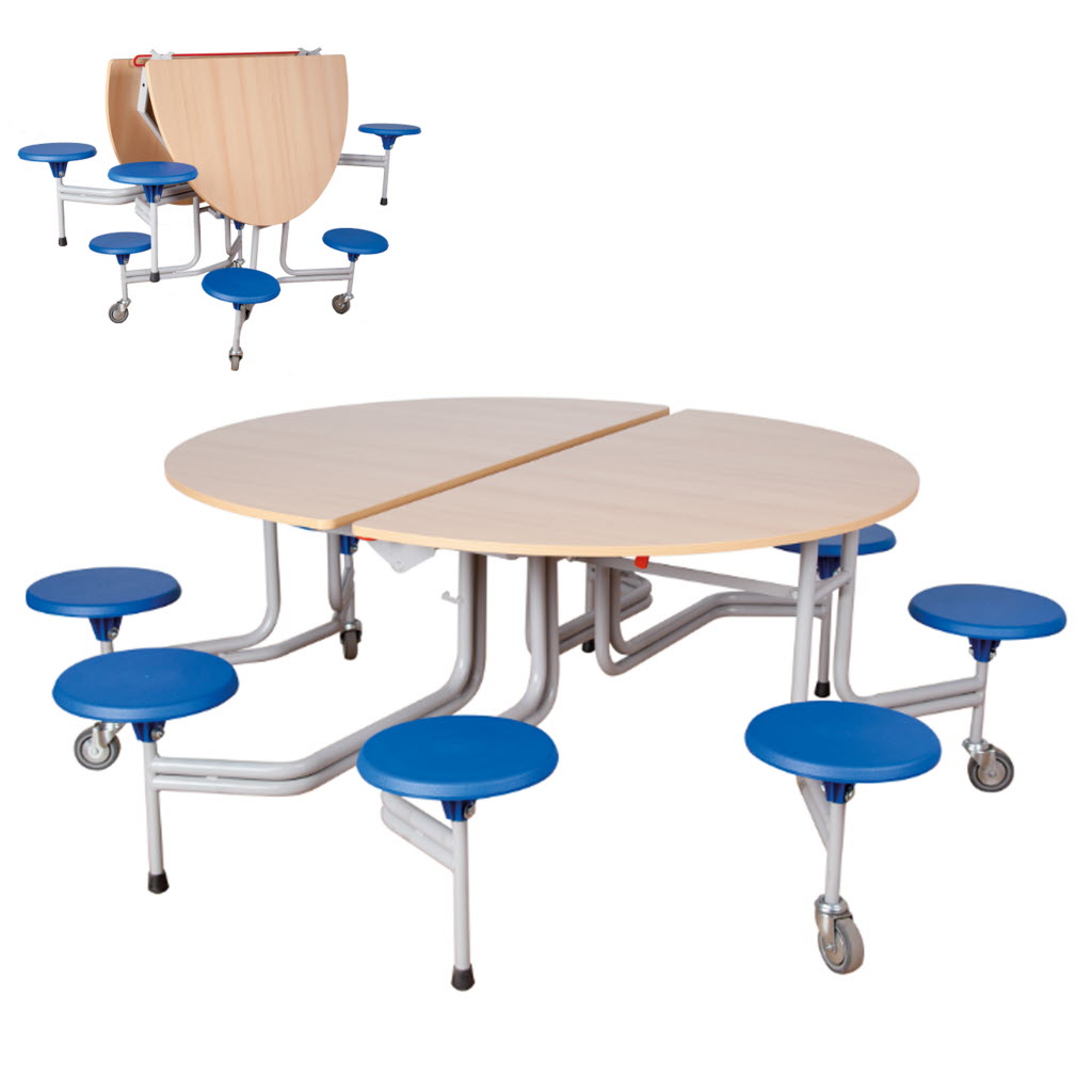 Spaceflex Klapptisch rund, Klapptisch mit Sitzhocker, Klapptisch mit Stühlen, Klapptisch Spaceflex, Mesamöbel, Mensatisch, Tischsitzkombination