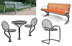 Außenmöbel, Freiraummöbel, Außenmöbel wie Bänke, Parkbänke, Sitzgruppen