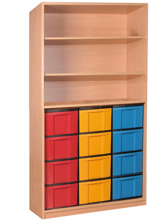 Materialschrank mit Kunststoffboxen, Eigentumsschränke für Schulen