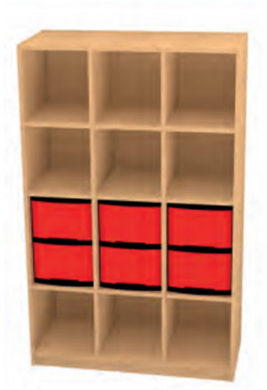 Materialboxenschrank, Materialschrank offen, Kunststoffboxenschrank