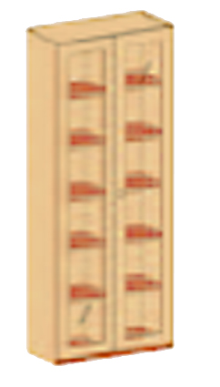 Schrank mit 3/3 Glaseinsatztüren 230 cm, 6 Ordnerhöhen