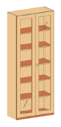 Schrank mit 3/3 Glaseinsatztüren 230 cm, 6 Ordnerhöhen