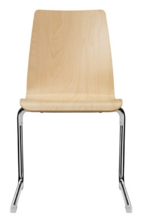 Holzschalenstuhl mit C-Gestell, Freischwinger, Stapelstühle